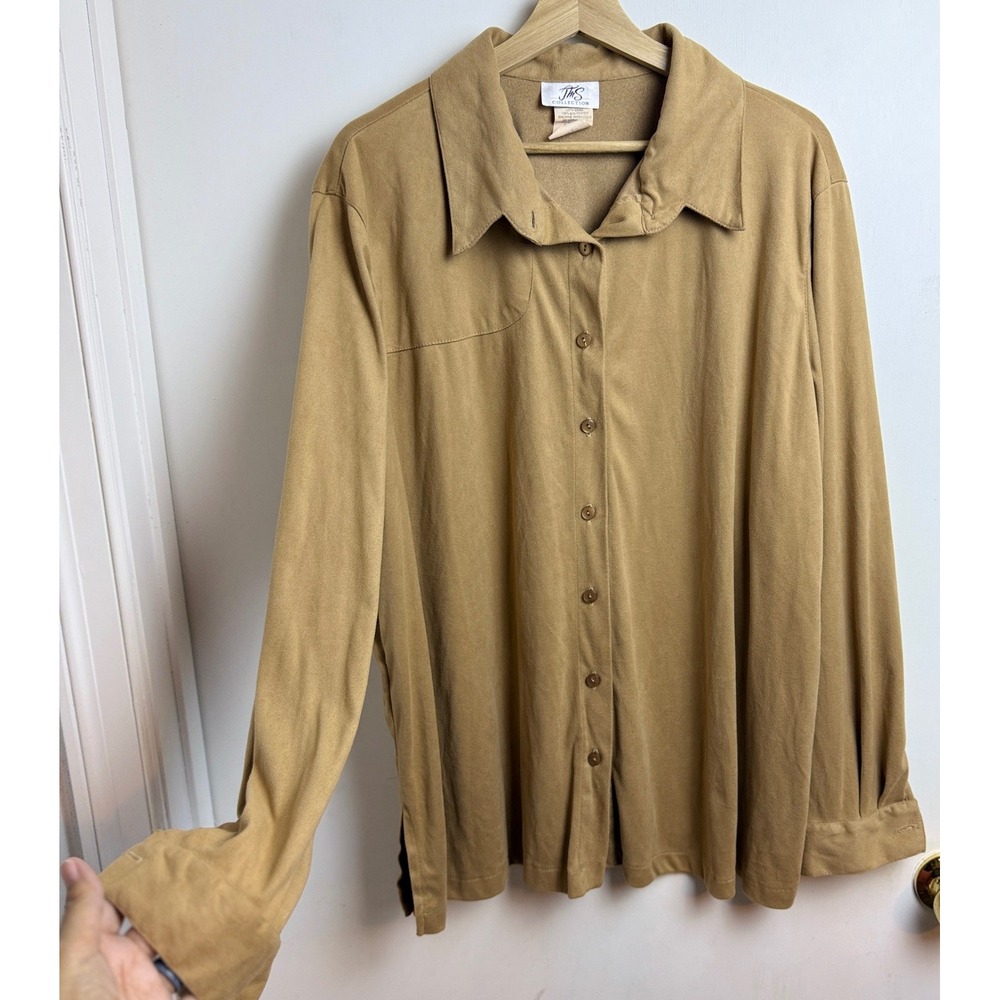 JMS Collection Women Button Up Earthy 2X Tan Faux Suede LongSleeve Fall Shacket